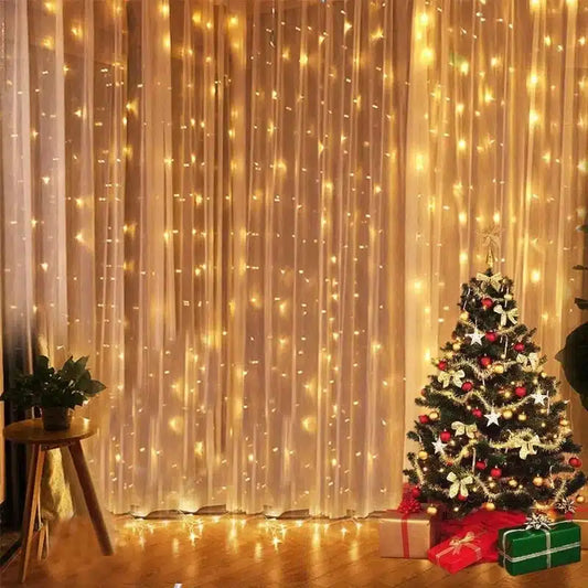 Instalatie tip perdea pentru crăciun, 3x3m, 300leduri, 8 funcții de iluminat interconectabil
